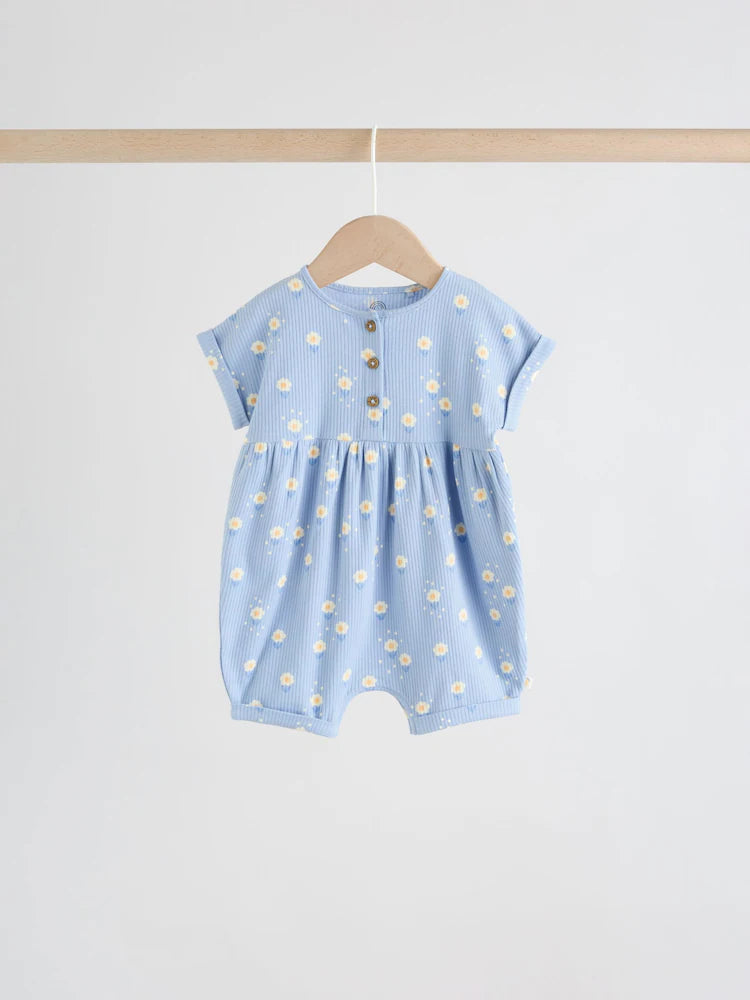 Blue and Lemon Printed Button T Shirt Jersey 3 Pack Baby Rompers