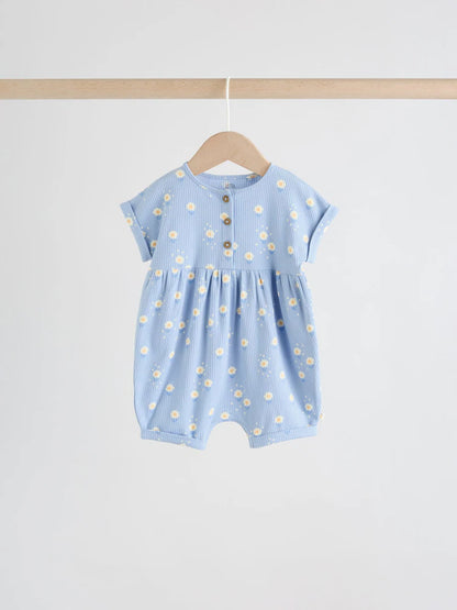 Blue and Lemon Printed Button T Shirt Jersey 3 Pack Baby Rompers