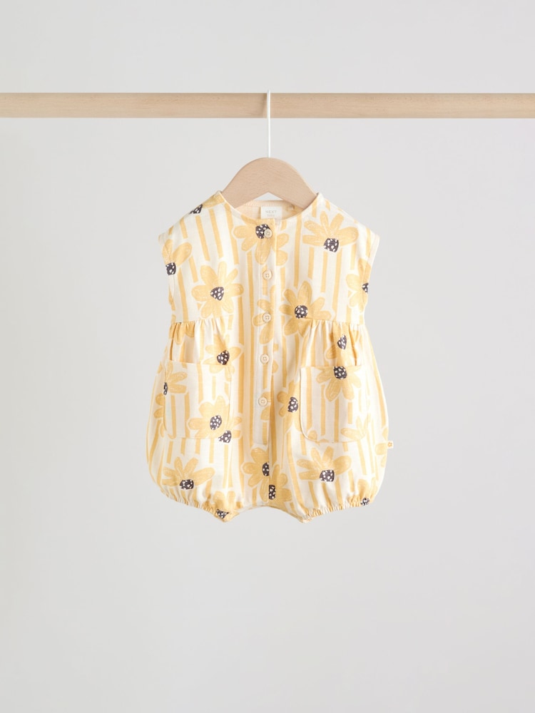 Yellow Floral Button Through