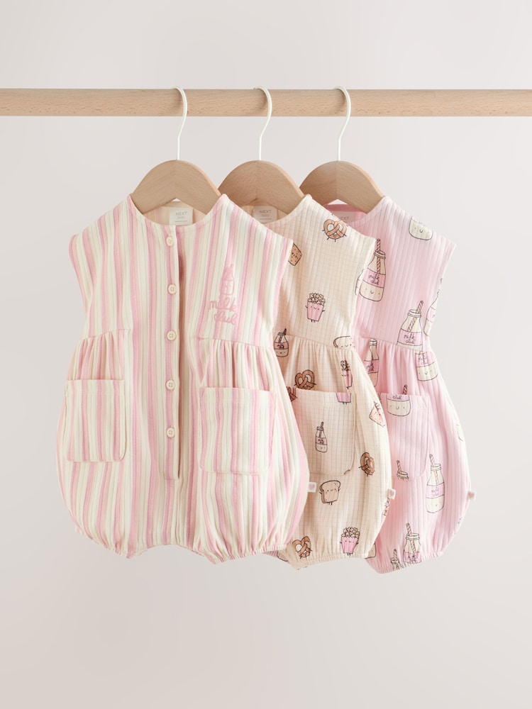 Pink Milk Club Button Through Baby Rompers 3 Pack - Pink Milk Club / 12-18 Months (80-86cm)
