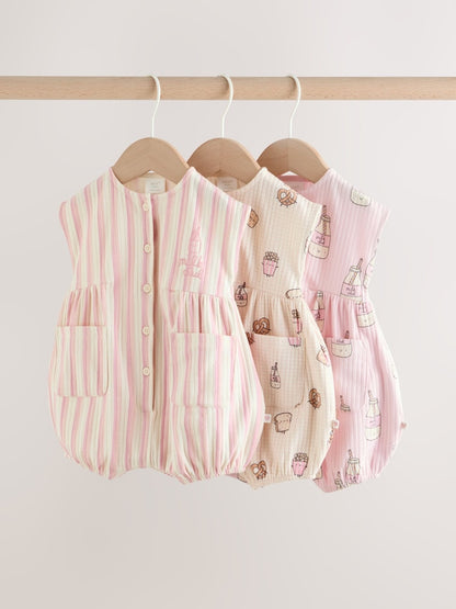 Pink Milk Club Button Through Baby Rompers 3 Pack - Pink Milk Club / 12-18 Months (80-86cm)