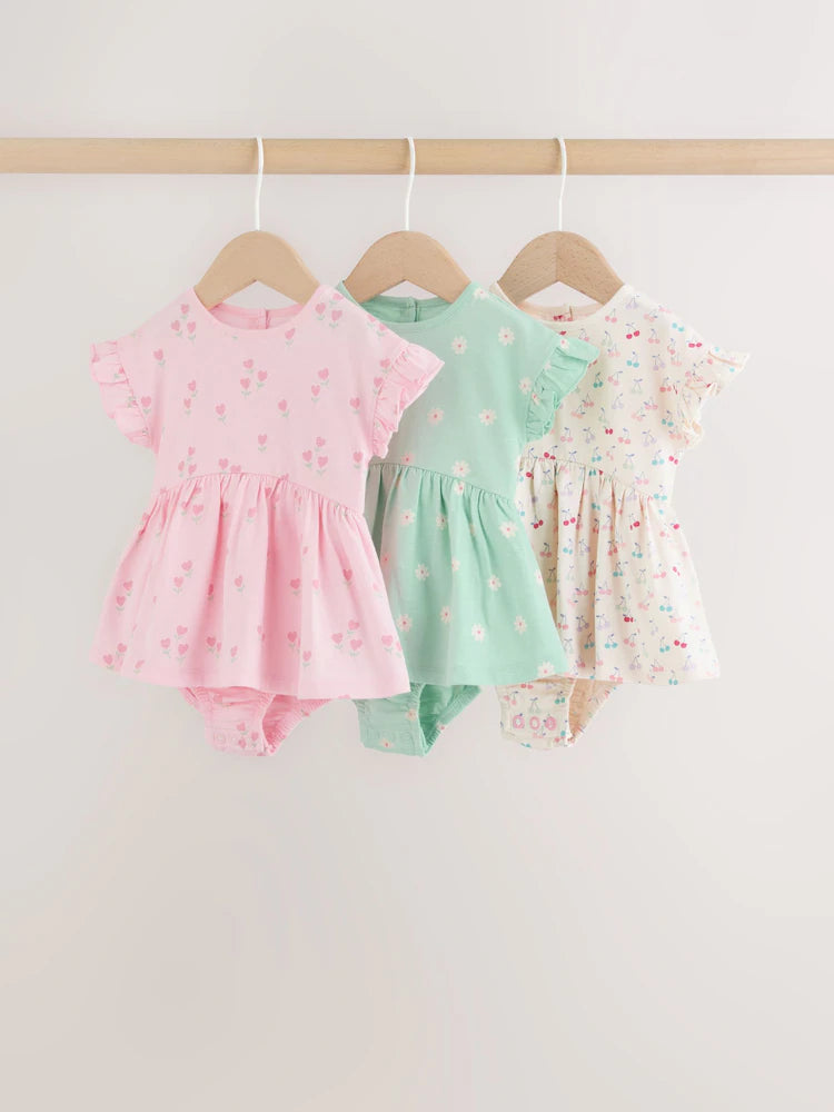 Pink Heart Printed Jersey Baby Rompers 3 Pack