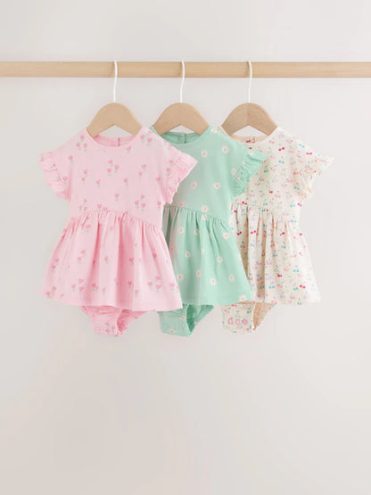 Pink Heart Printed Jersey Baby Rompers 3 Pack