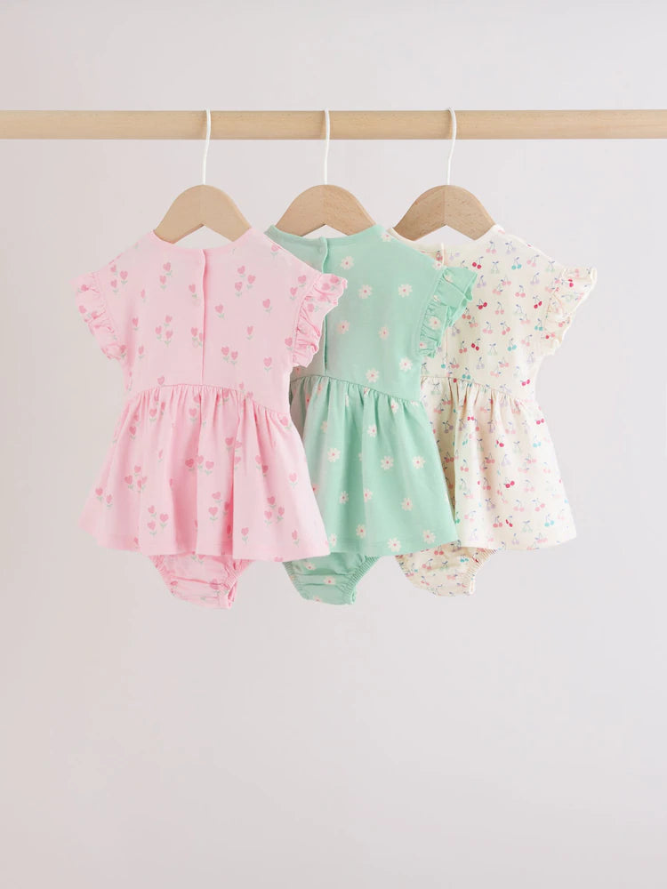 Pink Heart Printed Jersey Baby Rompers 3 Pack