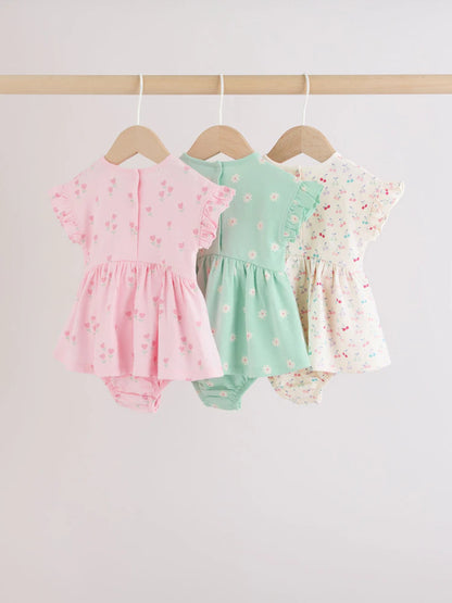 Pink Heart Printed Jersey Baby Rompers 3 Pack
