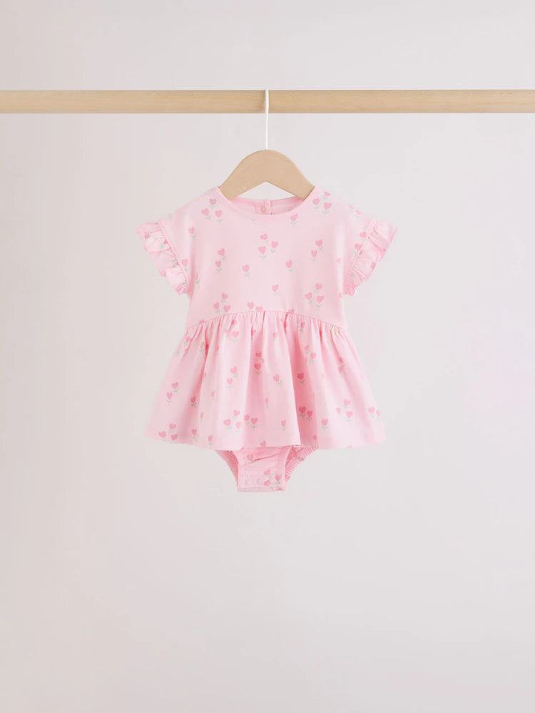 Pink Heart Printed Jersey Baby Rompers 3 Pack