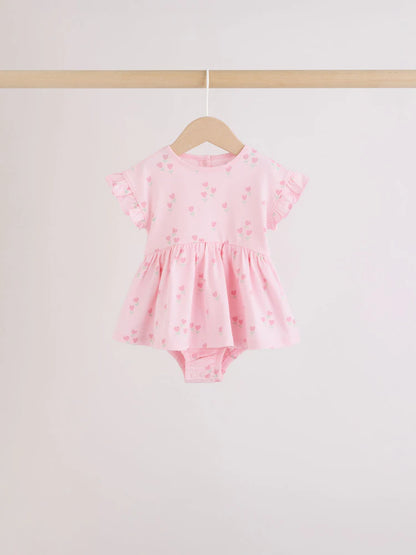 Pink Heart Printed Jersey Baby Rompers 3 Pack