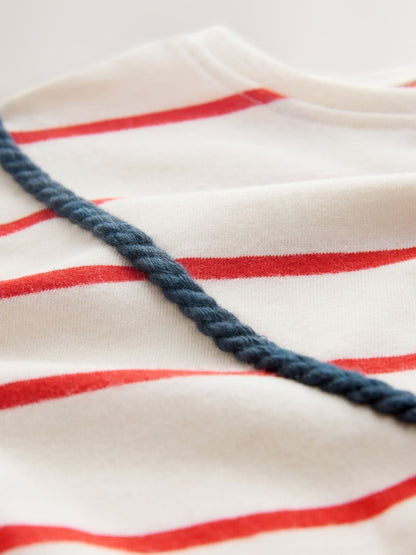 Ecru/Red Stripe Puffin Short Sleeve Bag T-Shirt (3mths-7yrs)