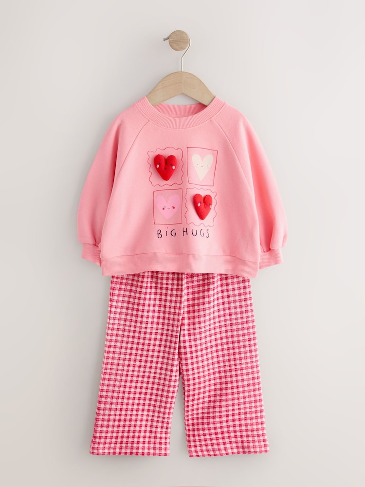 Bright Pink Sweatshirt and Wide Leg Joggers Set (3mths-7yrs)
