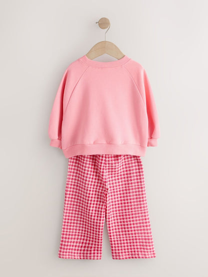 Bright Pink Sweatshirt and Wide Leg Joggers Set (3mths-7yrs)