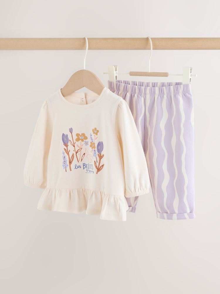 Purple Flower Baby T-Shirts And Trousers 2 Piece Set (0mths-2yrs)