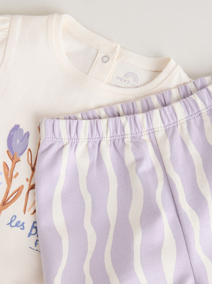 Purple Flower Baby T-Shirts And Trousers 2 Piece Set (0mths-2yrs)