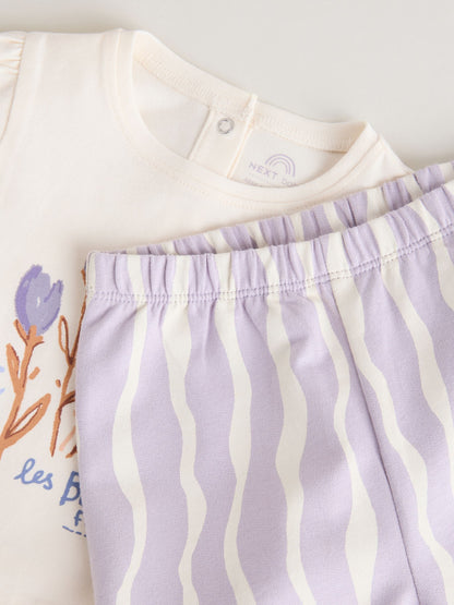 Purple Flower Baby T-Shirts And Trousers 2 Piece Set (0mths-2yrs) - Size 50cm (First Size)