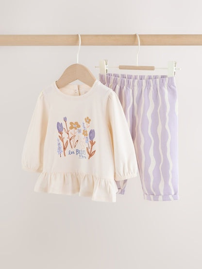 Purple Flower Baby T-Shirts And Trousers 2 Piece Set (0mths-2yrs) - Size 50cm (First Size)
