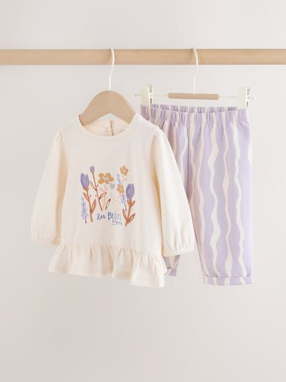 Purple Flower Baby T-Shirts And Trousers 2 Piece Set (0mths-2yrs) - Size 50cm (First Size)
