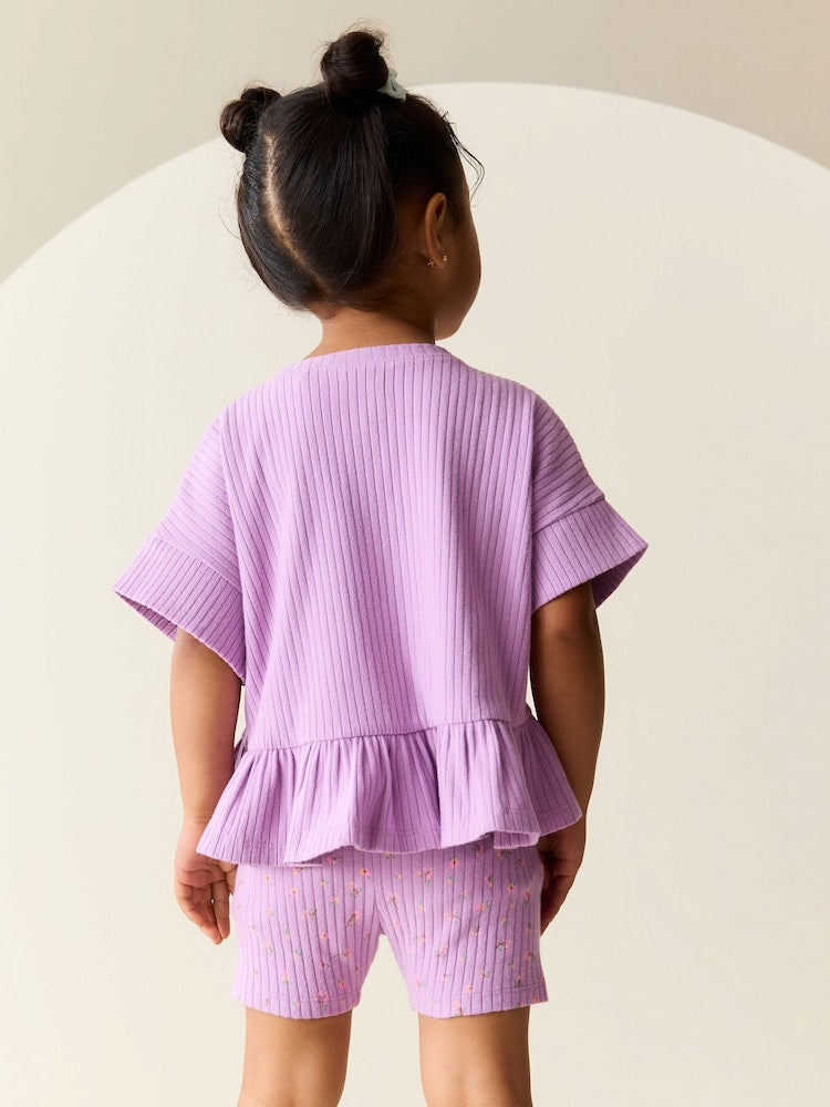 Lilac Purple Short Sleeve Ribbed Top and Shorts Set (3mths-7yrs)
