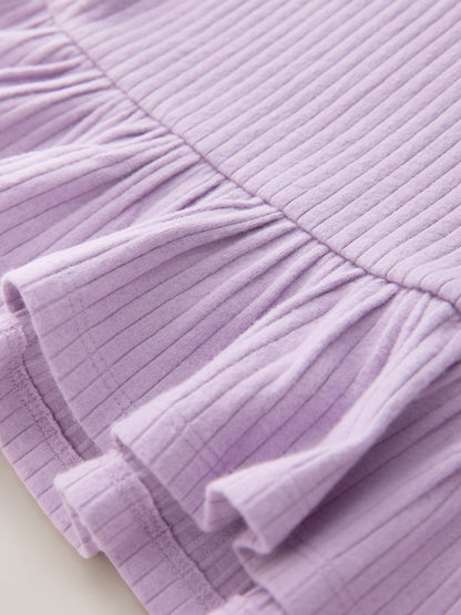Lilac Purple Short Sleeve Ribbed Top and Shorts Set (3mths-7yrs)