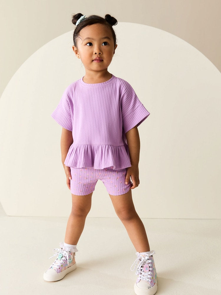 Lilac Purple Short Sleeve Ribbed Top and Shorts Set (3mths-7yrs)