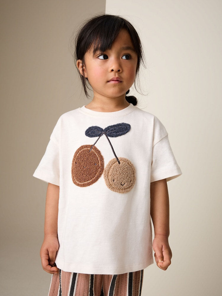 Ecru/ Brown Cherry Short Sleeve T-Shirt and Barrel Trousers Set (3mths-7yrs)