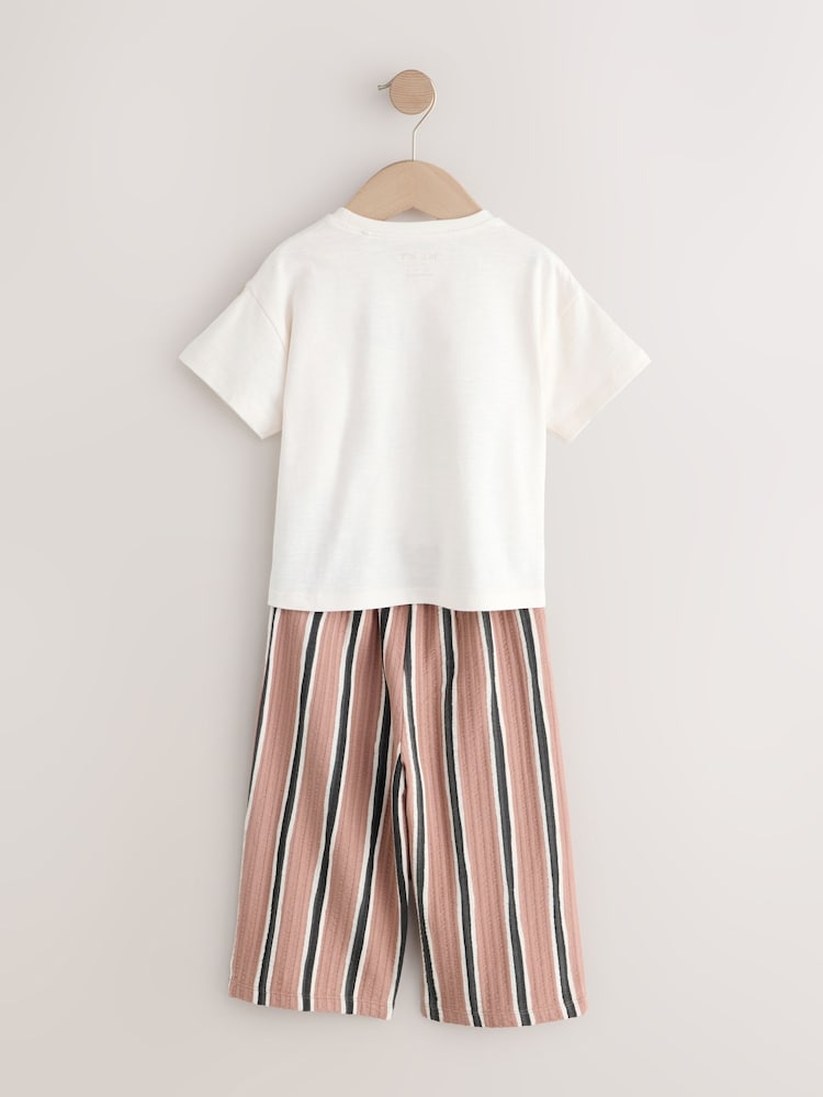 Ecru/ Brown Cherry Short Sleeve T-Shirt and Barrel Trousers Set (3mths-7yrs)