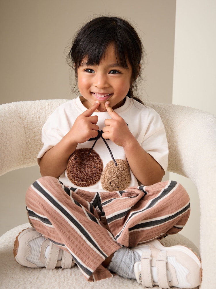 Ecru/ Brown Cherry Short Sleeve T-Shirt and Barrel Trousers Set (3mths-7yrs)