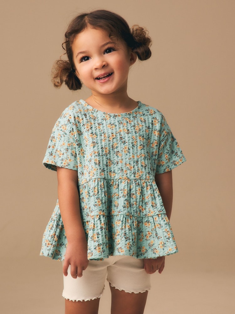 Blue Ditsy Floral Short Sleeve Blouse Shorts Set (3mths-7yrs) - Blue Ditsy Floral / 12-18 Months (80-86cm)