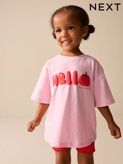 Pink Tomato Character Short Sleeve T-Shirt and Cycle Shorts Set (3mths-7yrs) - Size 3-6 Months (62-68cm)