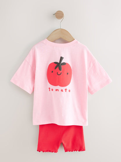 Pink Tomato Character Short Sleeve T-Shirt and Cycle Shorts Set (3mths-7yrs) - Size 3-6 Months (62-68cm)