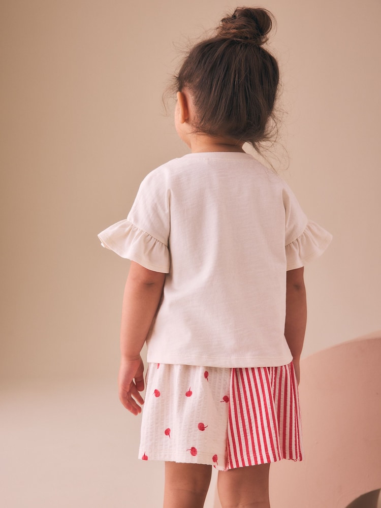 Ecru White Bunny Cherry Short Sleeve T-Shirt and Shorts Set (3mths-7yrs)