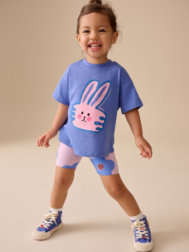 Blue Bunny Short Sleeve T-Shirt and Cycle Shorts Set (3mths-7yrs) - Size 3-6 Months (62-68cm)