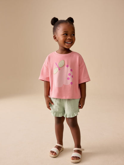 Pink Apple Short Sleeve T-Shirt and Shorts Set (3mths-7yrs) - Size 3-6 Months (62-68cm)