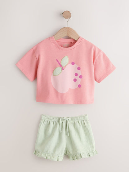 Pink Apple Short Sleeve T-Shirt and Shorts Set (3mths-7yrs) - Size 3-6 Months (62-68cm)