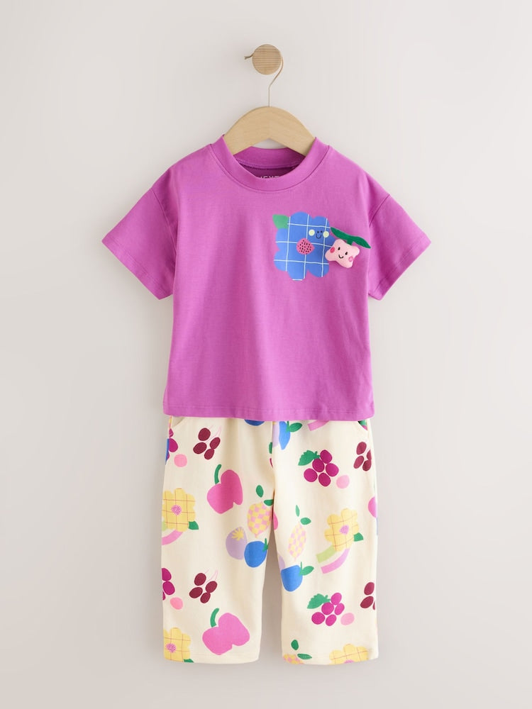 Purple Short Sleeve T-Shirt and Barrel Trousers Set (3mths-7yrs)