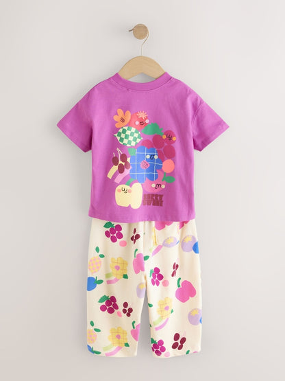 Purple Short Sleeve T-Shirt and Barrel Trousers Set (3mths-7yrs)