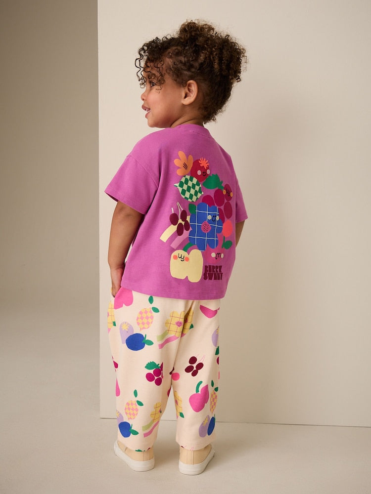 Purple Short Sleeve T-Shirt and Barrel Trousers Set (3mths-7yrs)