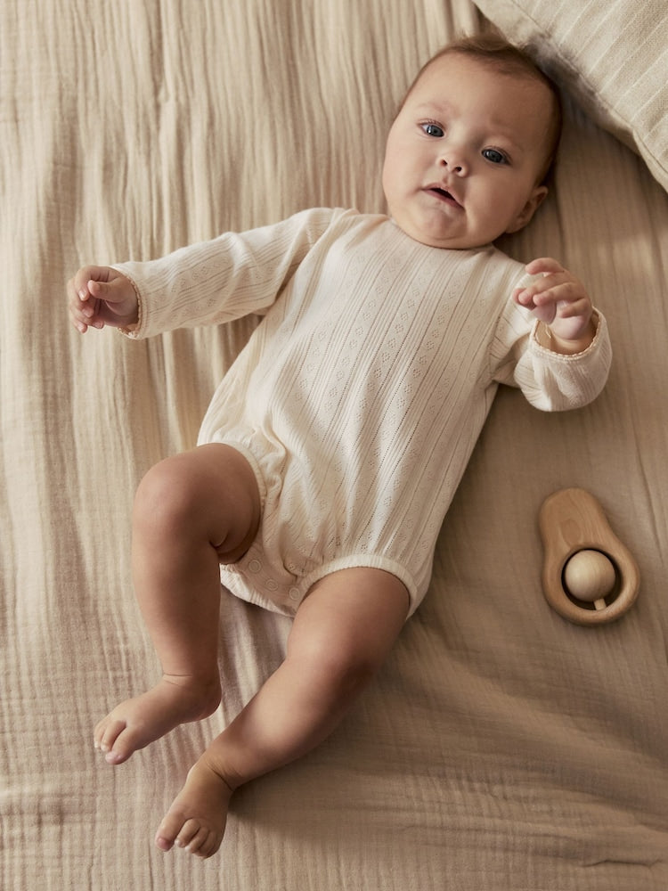 Ecru Pointelle Bodysuit Leggings And Cardigan Baby Set 3 Piece (0-9mths) - Size First Size (50cm)