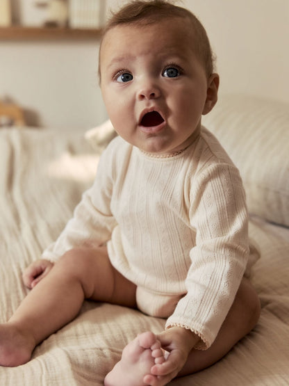 Ecru Pointelle Bodysuit Leggings And Cardigan Baby Set 3 Piece (0-9mths) - Size First Size (50cm)