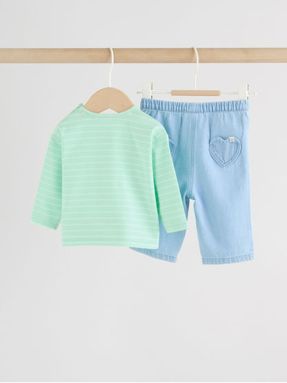 Green Long Sleeve Tops and Trousers Baby 2 Piece Set (0mths-2yrs)