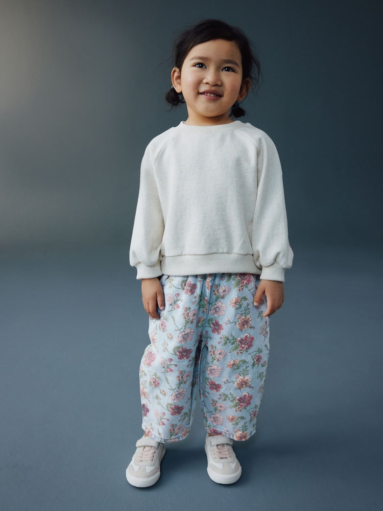 Blue Floral Print Pullon Barrel Jeans (3mths-7yrs)
