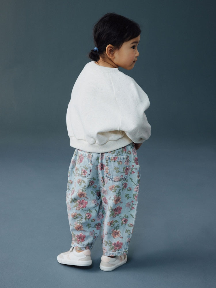 Blue Floral Print Pullon Barrel Jeans (3mths-7yrs)