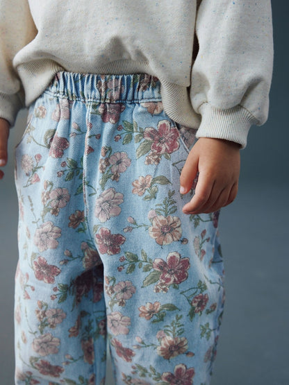 Blue Floral Print Pullon Barrel Jeans (3mths-7yrs)