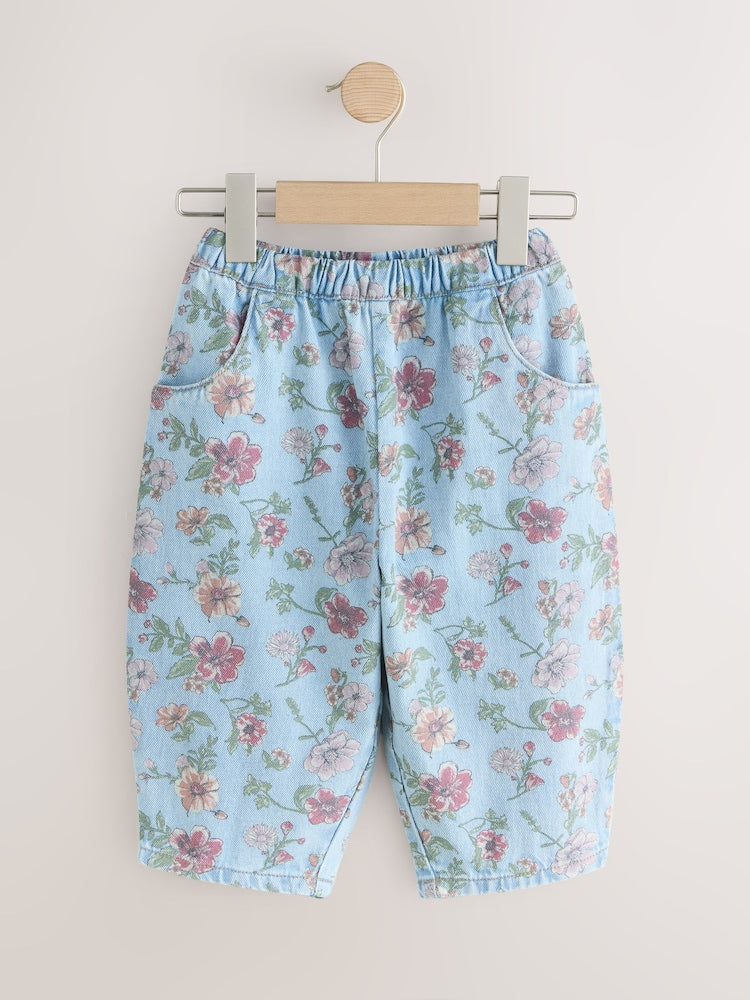 Blue Floral Print Pullon Barrel Jeans (3mths-7yrs)