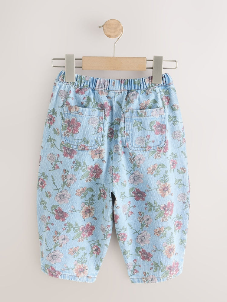 Blue Floral Print Pullon Barrel Jeans (3mths-7yrs)