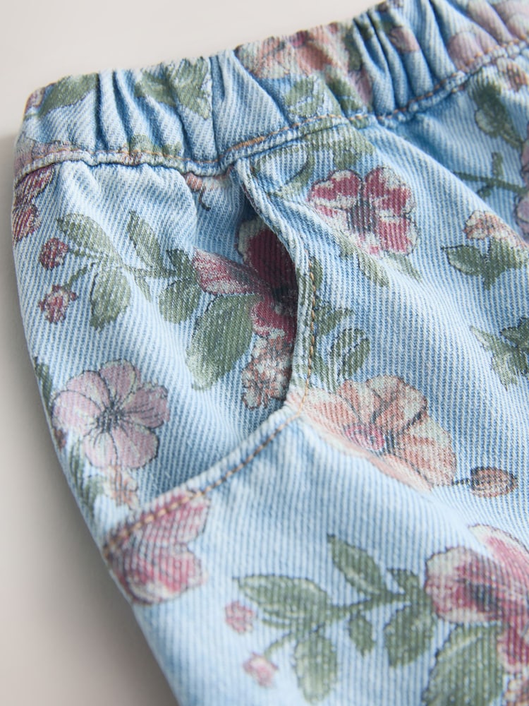 Blue Floral Print Pullon Barrel Jeans (3mths-7yrs)