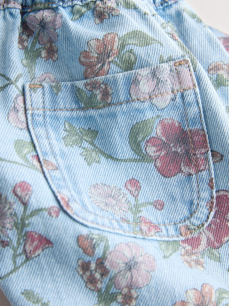 Blue Floral Print Pullon Barrel Jeans (3mths-7yrs)