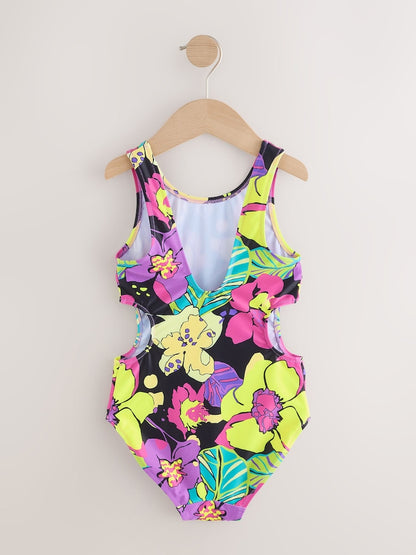 Black Tropical Cutout Swimsuit (3-16yrs)