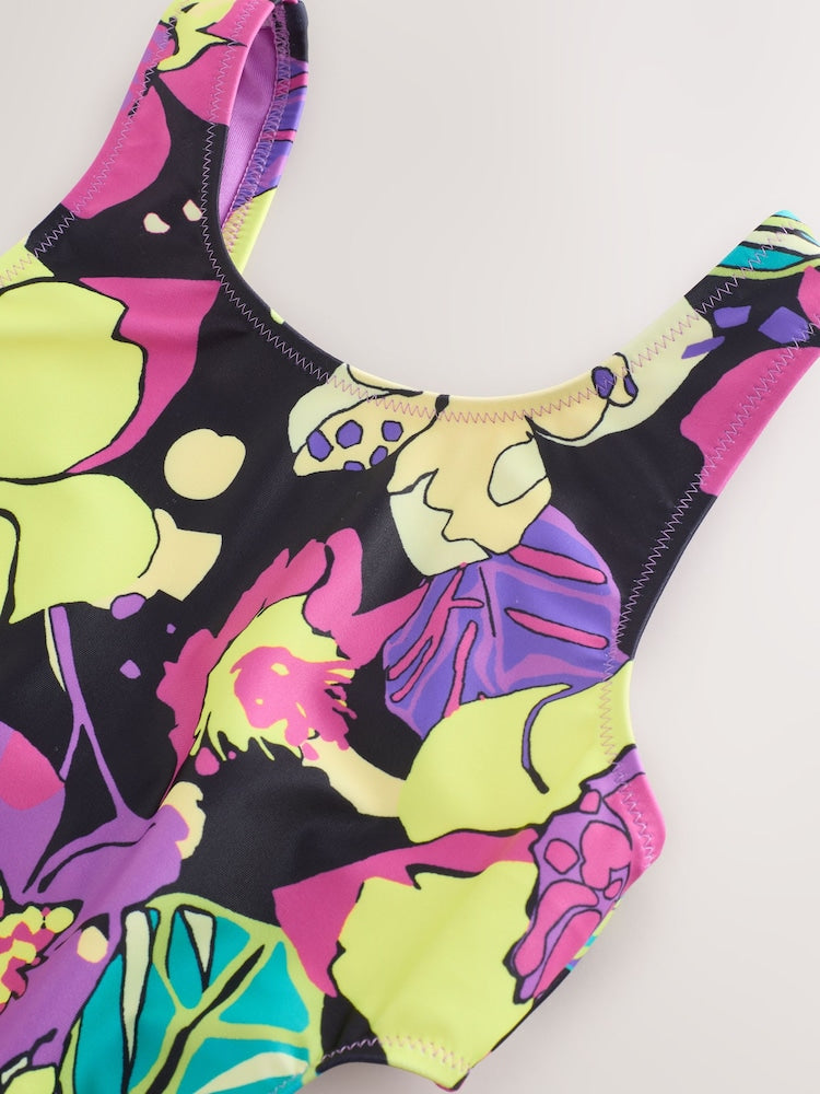 Black Tropical Cutout Swimsuit (3-16yrs)