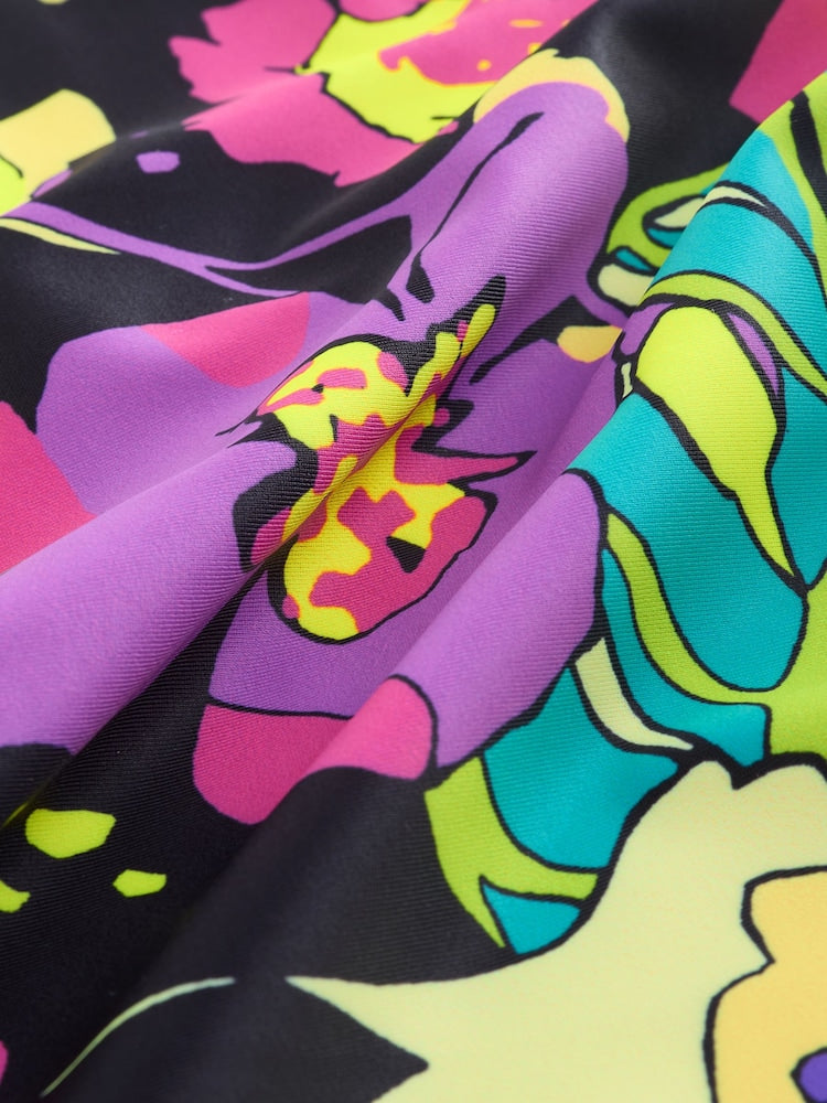 Black Tropical Cutout Swimsuit (3-16yrs)
