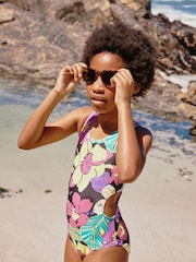 Black Tropical Cutout Swimsuit (3-16yrs) - Size 3 Years (98cm)
