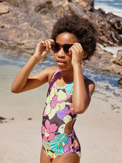 Black Tropical Cutout Swimsuit (3-16yrs) - Size 3 Years (98cm)